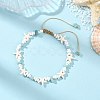 Ocean Natural Amazonite Chip & Starfish Synthetic Turquoise & Glass Seed Beaded Braided Anklets for Women AJEW-AN00805-1