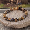 Cube Natural Tiger Eye & Synthetic Non-magnetic Hematite Beads Stretch Bracelets for Women Men PF6426-6-1