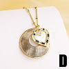 Brass Pave Clear and Blue Cubic Zirconia & Natural Paua Shell Flat Round with Heart Pendant Necklaces for Women WG481B6-04-1