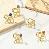 Natural Gemstone Snake 304 Stainless Steel Cuff Open Rings for Women RJEW-JR01068-1