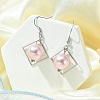 ABS Plastic Imitation Pearl with Rhombus Dangle Earrings EJEW-JE05501-3