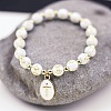 Plastic Round with Cross Beaded Stretch Bracelets PW-WG8803D-01-1