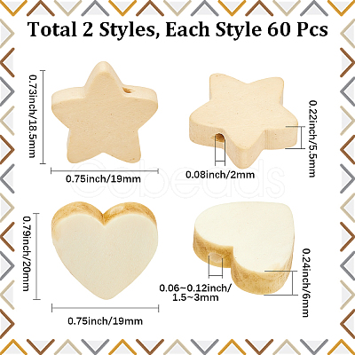 120Pcs 2 Styles Natural Maple Wood Beads WOOD-SC0002-28-1