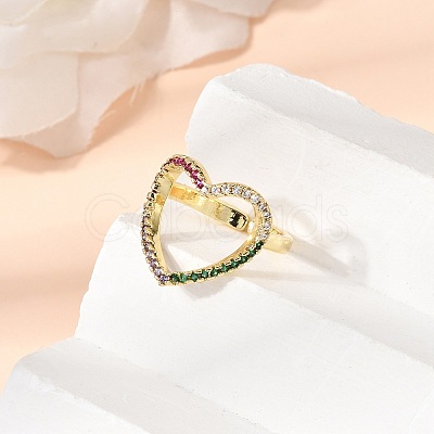 Brass Micro Pave Cubic Zirconia Open Cuff Rings RJEW-P186-04G-1