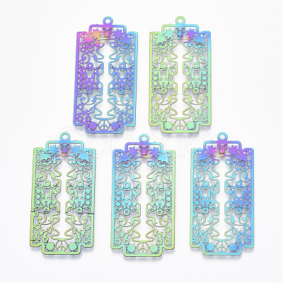 Ion Plating(IP) 201 Stainless Steel Filigree Pendants STAS-T057-14-1