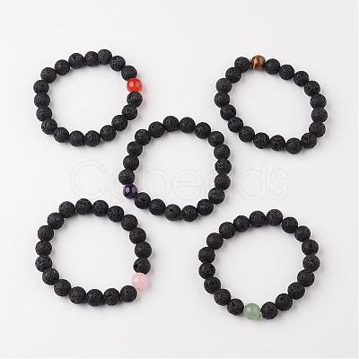 Natural Lava Rock Beaded Stretch Bracelets BJEW-JB02294-1