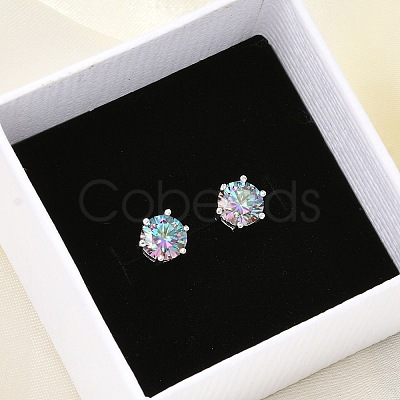 925 Sterling Silver Moissanite Rhinestone Stud Earrings EJEW-U042-05P-04-1