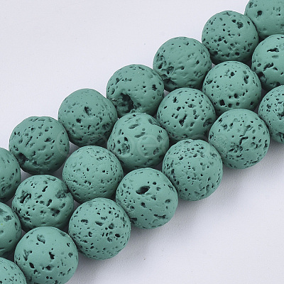 Spray Painted Natural Lava Rock Beads Strands G-N0324-C-03-1