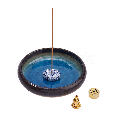 4Pcs 4 Styles Alloy & Porcelain Incense Holder AJEW-DC0003-71-1