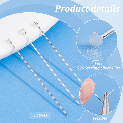 30Pcs 3 Styles 925 Sterling Silver Pins STER-PH0001-86-1