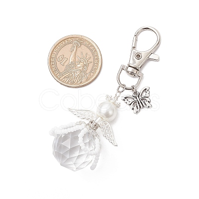 Flower Angel Glass Pearl & Glass Seed Pendant Decorations HJEW-MZ00239-01-1