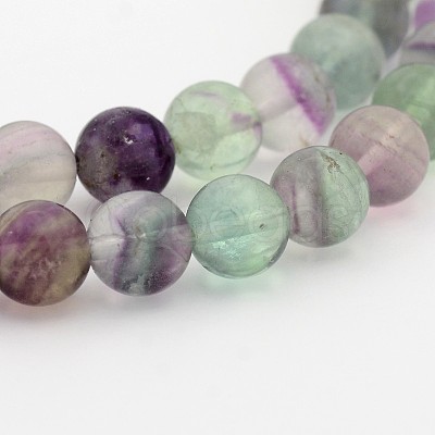 Natural Rainbow Fluorite Round Bead Strands G-P070-31-12mm-1
