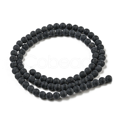 Grade A Round Frosted Natural Black Agate Beads Strands X-G447-2-1