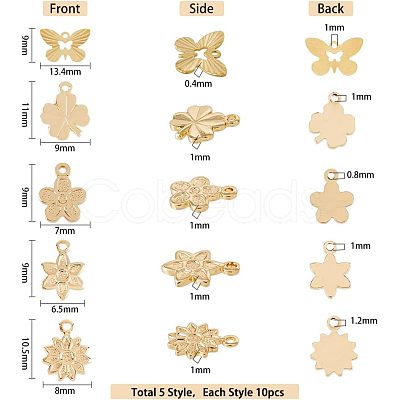 50Pcs 5 Style Rack Plating Brass Charms KK-FH0004-69-1
