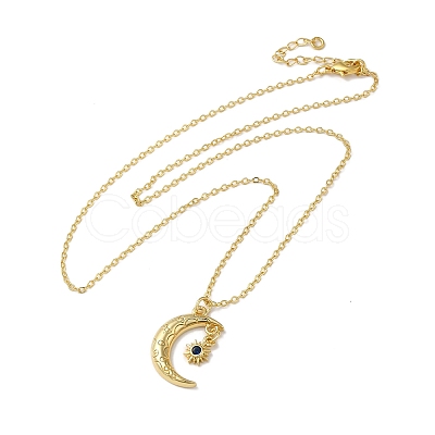 Golden Brass Crescent Moon Pendant Necklace with Rhinestone NJEW-Z015-01B-G-1