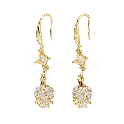 Brass Micro Pave Clear Cubic Zirconia Heart Dangle Earrings EJEW-C156-02G-1