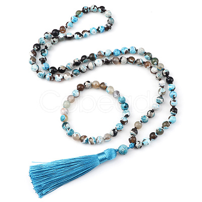 Natural Agate Round Beaded Pendant Necklaces & Bracelets Sets FS-WG9D102-16-1