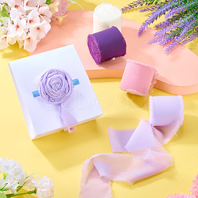 4 Rolls 4 Colors Frayed Polyester Ribbon OCOR-TA0002-87A-1