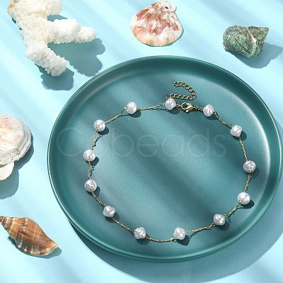 ABS Plastic Imitation Pearl Beaded Chain Necklaces NJEW-JN04329-1
