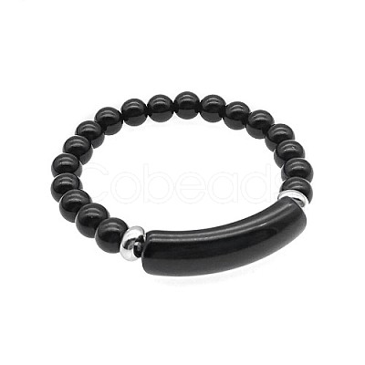 Natural Black Onyx Bead Stretch Bracelets for Women Men MZ7269-14-1