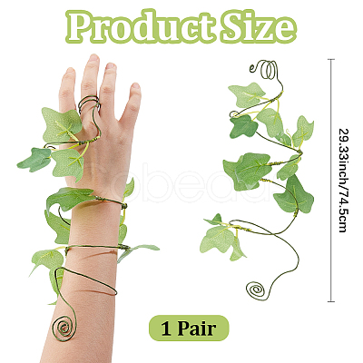 1Pair Leaf Pvc with Iron wire Upper Arm Cuff Bangles for Women AJEW-GF0014-18B-1