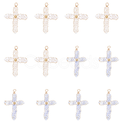12Pcs 2 Colors Natural Freshwater Shell Round Beads Woven Pendants FIND-CA0006-96-1