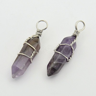 Faceted Bullet Platinum Plated Brass Gemstone Double Terminated Pointed Pendants G-J265-08-1
