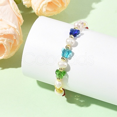 Glass Butterfly & Natural Freshwater Pearl & Synthetic Non-magnetic Hematite Beaded Bracelets BJEW-JB14175-1
