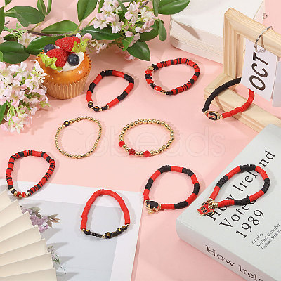 9Pcs 9 Styles Handmade Polymer Clay Heishi Beads Stretch Bracelets BJEW-WH0012-101A-1