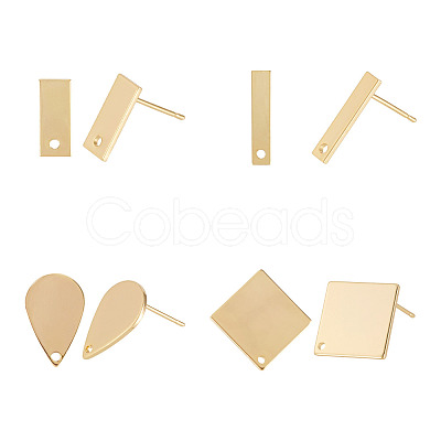 8Pcs 4 Styles Brass Stud Earring Findings EJEW-TA0001-65-1