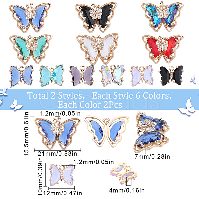 24Pcs 12 Styles Brass with Glass Pendants KK-SC0003-59-1