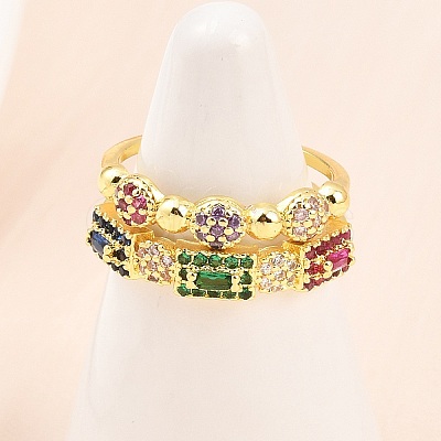 Brass Micro Pave Cubic Zirconia Cuff Rings for Women RJEW-Z113-47G-1
