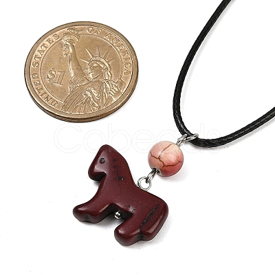 3Pcs 3 Styles Dyed Synthetic Turquoise Horse Pendant Black Waxed Cord Necklaces NJEW-JN05430-1
