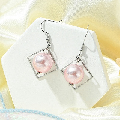 ABS Plastic Imitation Pearl with Rhombus Dangle Earrings EJEW-JE05501-1