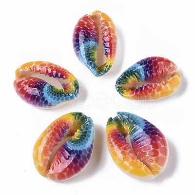 Printed Natural Cowrie Shell Beads X-SSHEL-R047-01-D02-1