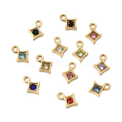 12Pcs 304 Stainless Steel Micro Pave Cubic Zirconia Birthstone Charms STAS-B133-01G-1