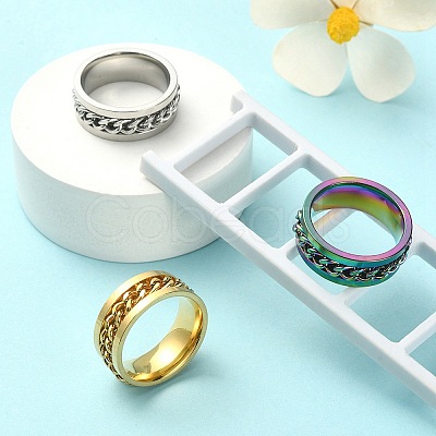 3Pcs 3 Colors 201 Stainless Steel Curb Chain Finger Rings Set for Women RJEW-YW0001-02-1
