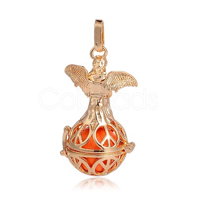 Golden Plated Brass Hollow Round Cage Pendants KK-J251-01G-1