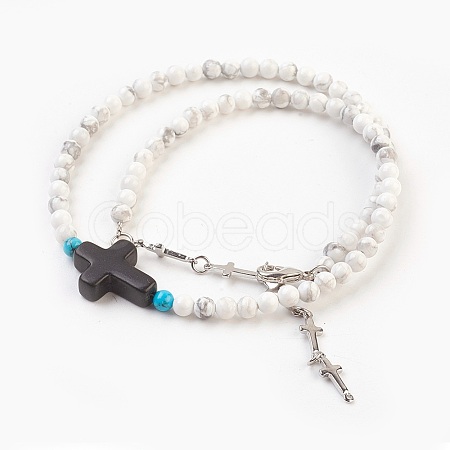 Two Loops Natural Howlite Beads Warp Bracelets BJEW-JB03813-02-1