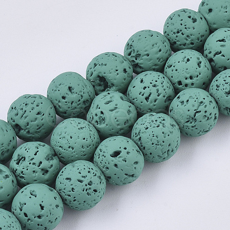Spray Painted Natural Lava Rock Beads Strands G-N0324-C-03-1