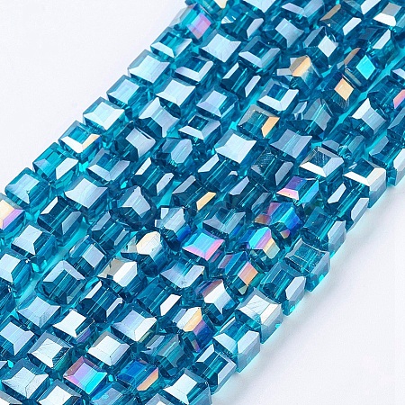Electroplate Glass Beads Strands X-EGLA-R030-6x6mm-14-1