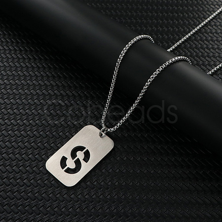 Rectangle with Hollow Out Letter 201 Stainless Steel Pendant Necklaces FS-WG34D20-22-1