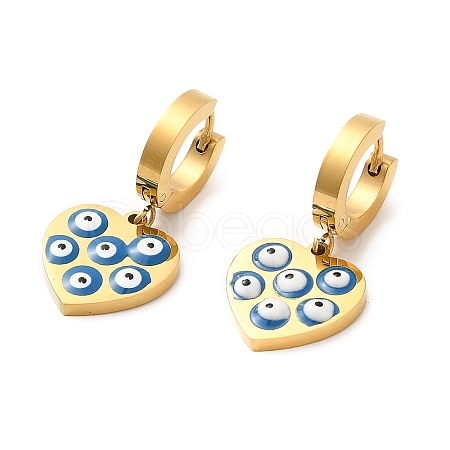 Ion Plating(IP) 304 Stainless Steel Heart Dangle Hoop Earrings STAS-D089-04G-1