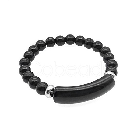Natural Black Onyx Bead Stretch Bracelets for Women Men MZ7269-14-1