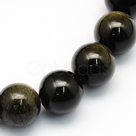 Natural Golden Sheen Obsidian Round Beads Strands G-S157-6mm-1