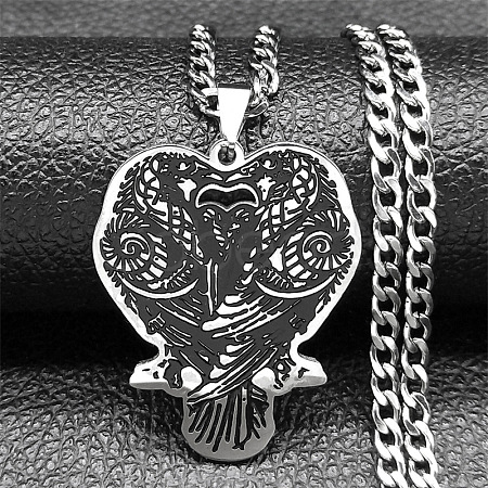 201 Stainless Steel Black Enamel Double Raven Pendant Necklaces NJEW-H065-09P-1