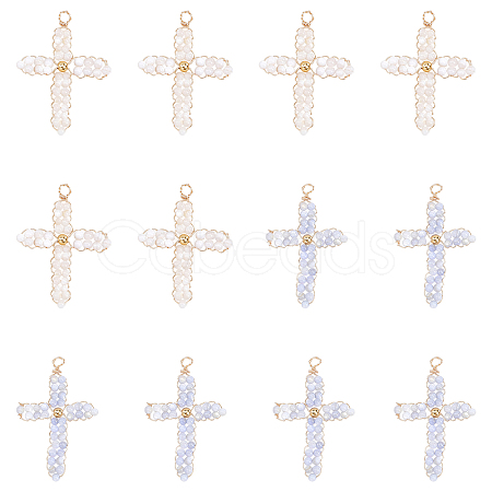 12Pcs 2 Colors Natural Freshwater Shell Round Beads Woven Pendants FIND-CA0006-96-1
