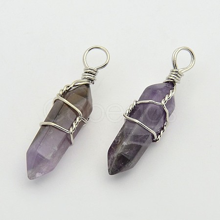 Faceted Bullet Platinum Plated Brass Gemstone Double Terminated Pointed Pendants G-J265-08-1