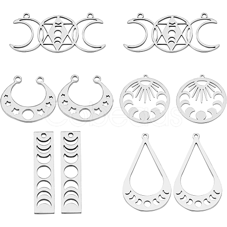 10Pcs 5 Style 201 Stainless Steel Laser Cut Pendants STAS-CN0001-23P-1