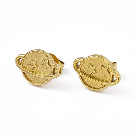 PVD Vacuum Plating 304 Stainless Steel Planet with Star Stud Earrings for Women EJEW-P212-13G-1